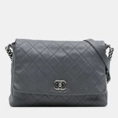 Pre-owned Chanel Grey Quilted Calfskin Couture Messenger Bag In Gray