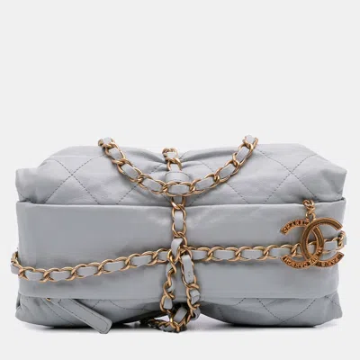 Pre-owned Chanel Grey Quilted Calfskin Midnight Swim Baluchon Bag In Gray