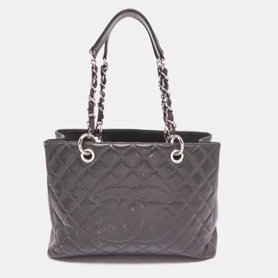 Pre-owned Chanel Grey Quilted Caviar Leather Gst Shopper Tote