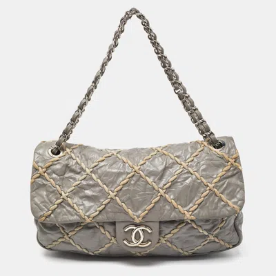 Pre-owned Chanel Grey Quilted Crinkled Leather Ultra Stitch Classic Flap Bag