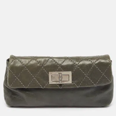 Pre-owned Chanel Grey Quilted Leather Mademoiselle Flap Clutch