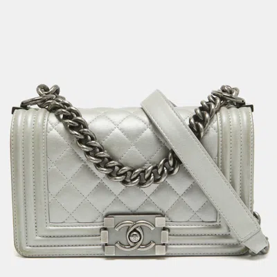 Pre-owned Chanel Grey Quilted Leather Mini Boy Flap Bag