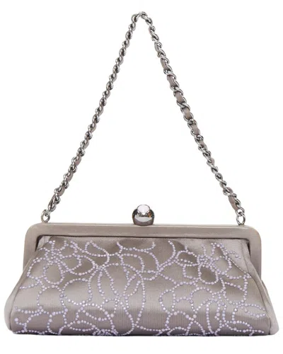 Pre-owned Chanel Grey Satin 2000 Pearl Beaded Crystal Cc Kisslock Frame Clutch  (authentic Pre-loved)