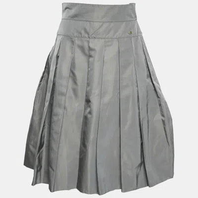 Pre-owned Chanel Grey Silk Pleated Knee Length Skirt M In Gray