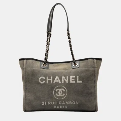 Pre-owned Chanel Grey Small Canvas Deauville Tote