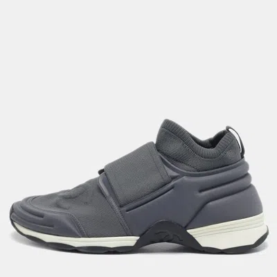 Pre-owned Chanel Grey Stretch Fabric Slip On Sneakers Size 38