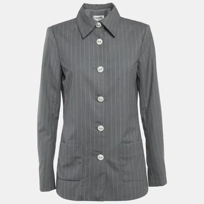 Pre-owned Chanel Grey Striped Wool Jacket M In Gray
