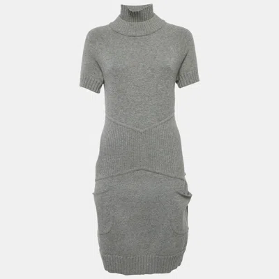 Pre-owned Chanel Grey Wool & Cashmere Midi Dress M In Gray