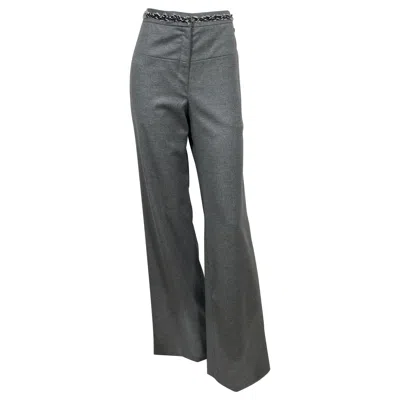 Pre-owned Chanel Grey Wool Wide Leg Pants-size 42 In Gray