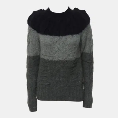 Pre-owned Chanel Grey/navy Alpaca Knitted Sweater Fr 36 In Gray