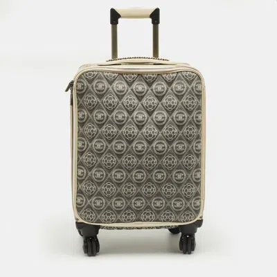 Pre-owned Chanel Grey/off White Quilted Canvas Camellia Cabin Luggage In Gray