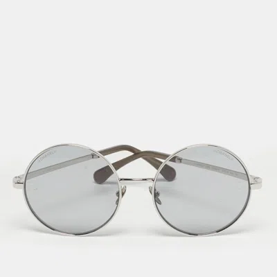 Pre-owned Chanel Grey/silver Tone 4268 Cc Round Sunglasses In Gray