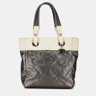Pre-owned Chanel Grey/white Small Bicolor Paris-biarritz Tote In Gray