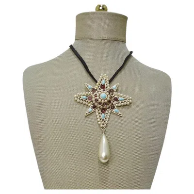 Pre-owned Chanel Gripiox Pendent Choker On Leather Chord With Tear Drop Pearl In Multi