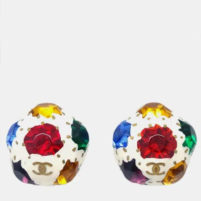 Pre-owned Chanel Gripoix Acrylic Earrings Clip-on White 98p