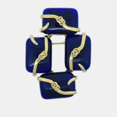 Pre-owned Chanel Gripoix Brooch Pin Gold Blue