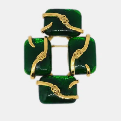 Pre-owned Chanel Gripoix Brooch Pin Gold Green
