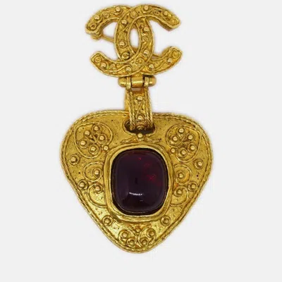 Pre-owned Chanel Gripoix Brooch Pin Gold Red