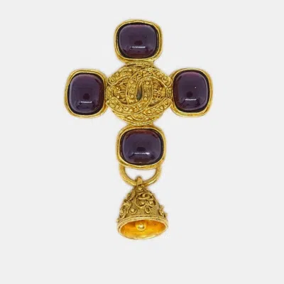 Pre-owned Chanel Gripoix Brooch Pin Gold Red