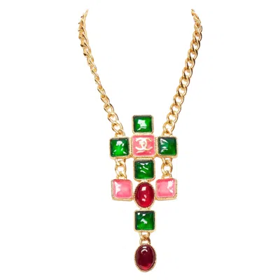 Pre-owned Chanel Gripoix Cc Logo Byzantine Princess Necklace In Gold