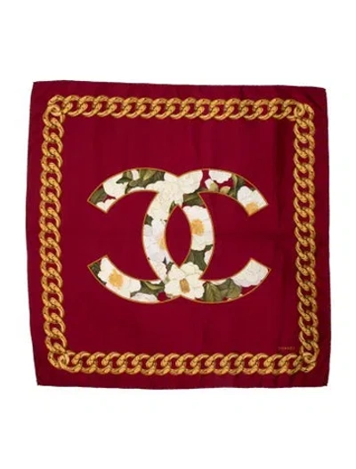 Pre-owned Chanel Gripoix Cc Silk Scarf In Burgundy