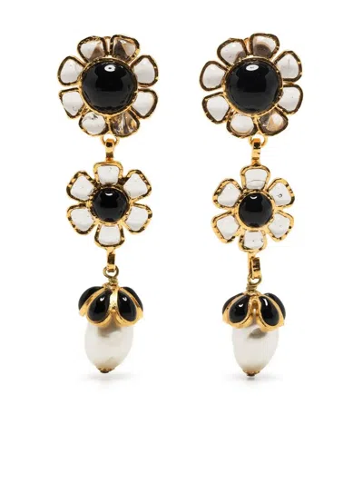 Pre-owned Chanel Gripoix Floral Drop Earrings In Gold