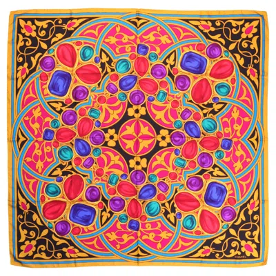 Pre-owned Chanel Gripoix Gemstone & Jewelry Motif 90cm Silk Twill Scarf, Italy 1994. In Orange