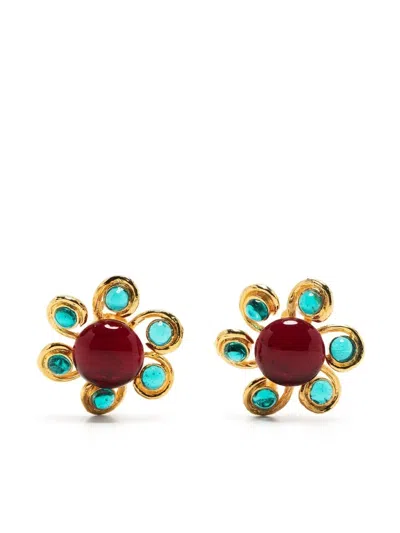 Pre-owned Chanel Gripoix Glass-bead Clip-on Earrings In Gold