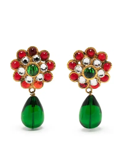 Pre-owned Chanel Gripoix Glass-bead Drop Earrings In Gold
