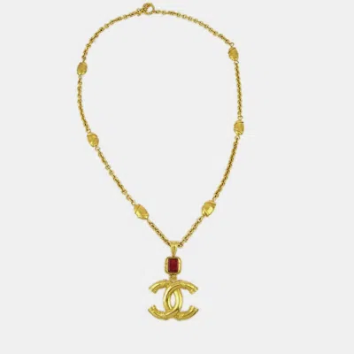 Pre-owned Chanel Gripoix Gold Chain Pendant Necklace