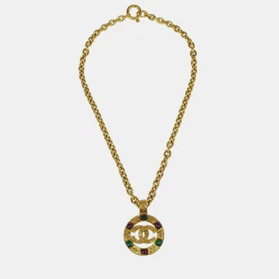 Pre-owned Chanel Gripoix Gold Chain Pendant Necklace Medallion 94a