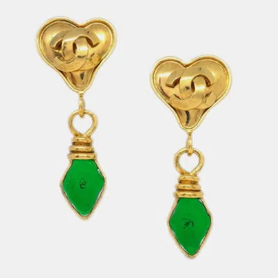 Pre-owned Chanel Gripoix Heaart Earrings Clip-on Gold 95p