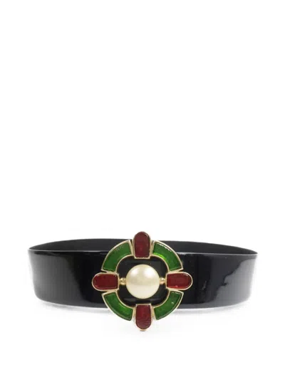 Pre-owned Chanel Gripoix Medallion Leather Belt In Black