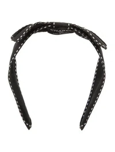 Pre-owned Chanel Grosgrain Cc Bow Headband In Black