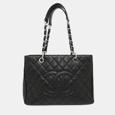 Pre-owned Chanel Gst Black Caviar Leather Chain Tote Bag