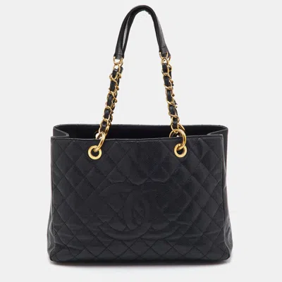 Pre-owned Chanel Gst Black Quilted Caviar Leather Grand Shopping Tote