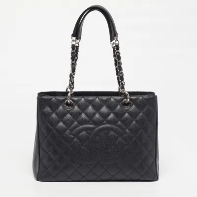 Pre-owned Chanel Gst Black Quilted Caviar Leather Tote
