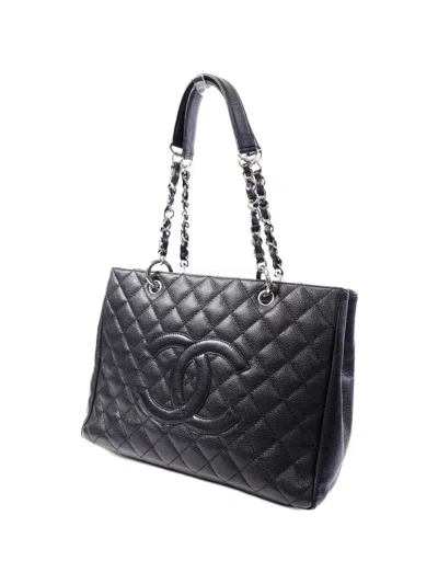 Pre-owned Chanel Gst Interlocking-cc Logo Tote Bag In Black