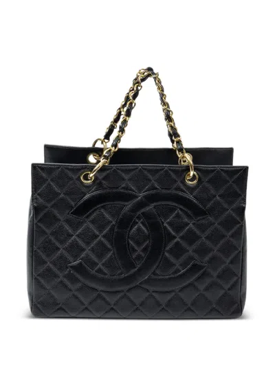 Pre-owned Chanel Gst Quilted Chain-strap Tote Bag In Black