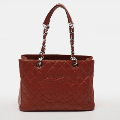 Pre-owned Chanel Gst Red Quilted Caviar Leather Grand Shopping Tote