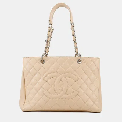 Pre-owned Chanel Gst Tote Beige Caviar Leather In Sand