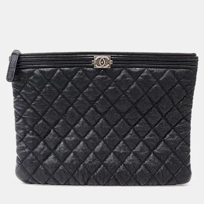 Pre-owned Chanel Gucci Black Caviar Boy Clutch New Medium
