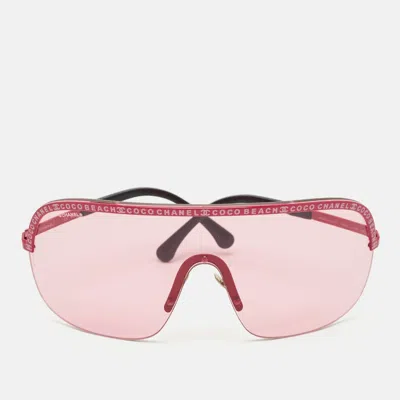 Pre-owned Chanel Gucci Pink/black 71537 Coco Beach Shield Sunglasses