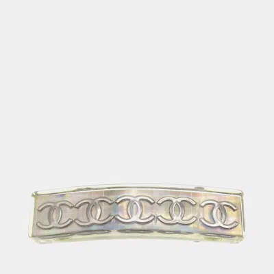 Pre-owned Chanel Hair Clip Barrette Clear Acrylic In Silver