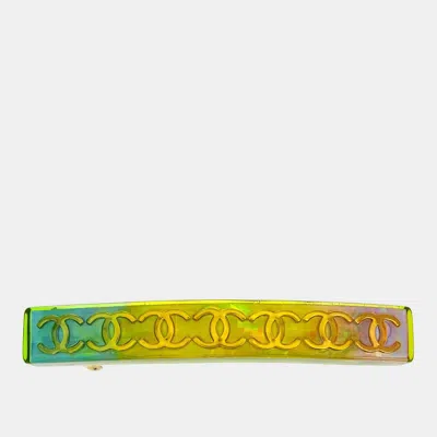 Pre-owned Chanel Hair Clip Barrette Yellow Gold Acrylic In Green