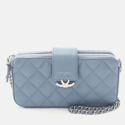 Pre-owned Chanel Half Coco Mark Matelasse Chain Shoulder Crossbody Bag Leather Blue Woc