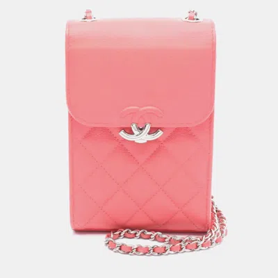 Pre-owned Chanel Half Coco Mark Matelasse Phone Case Shoulder Bag In Calfskin Leather Red