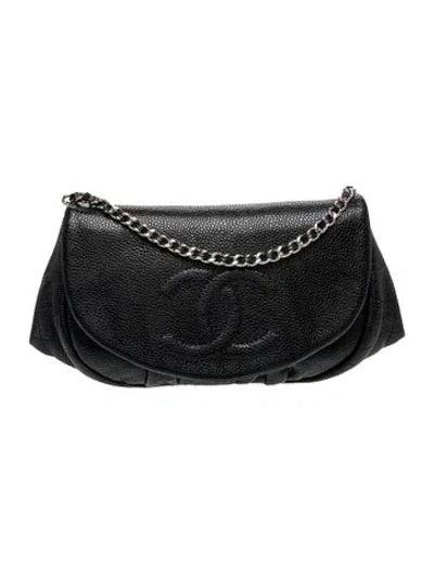 Pre-owned Chanel Half Moon Wallet On Chain In Black