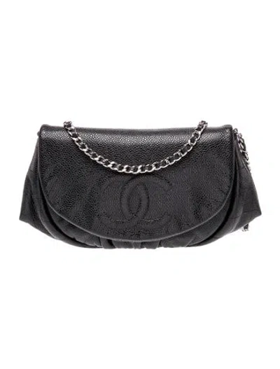 Pre-owned Chanel Half Moon Wallet On Chain In Black