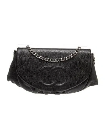 Pre-owned Chanel Half Moon Wallet On Chain In Black